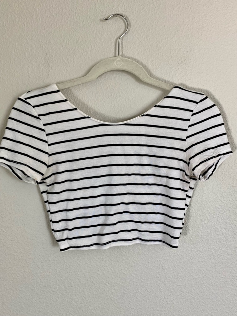 Foreign Exchange Black & White Striped Open Back Scoop Crop Top